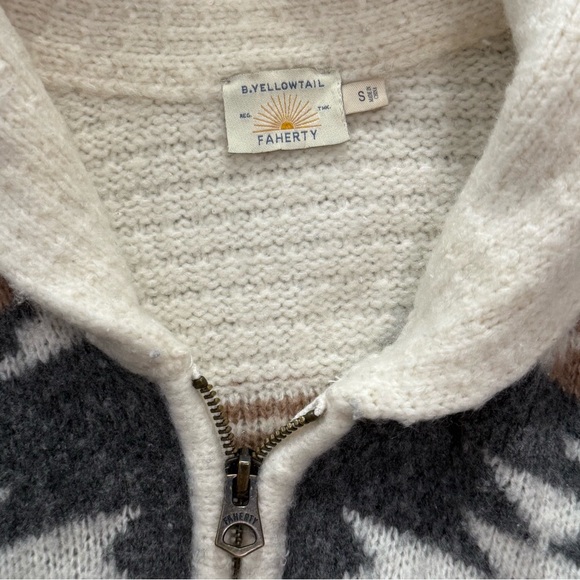 Faherty BYT Fair Isle Merino Wool Cashmere Zip Cardigan in Great Plains size S - Picture 5 of 6